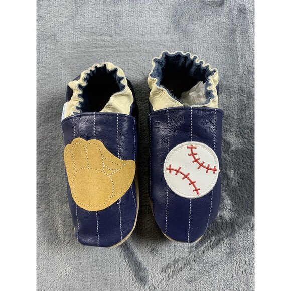 Robeez Navy Caring About First Steps Baseball Leather Crib Shoes 2-3 Months - Picture 4 of 5